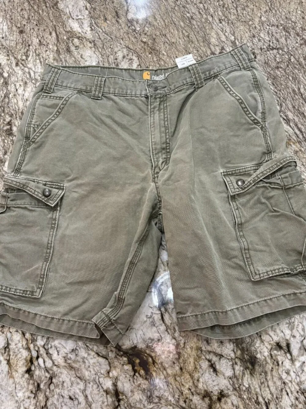 Vintage Carhartt Olive Green Cargo Shorts Mens 36 Baggy Utility Workwear